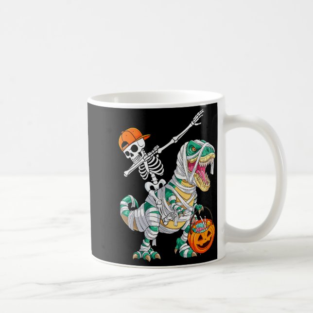 Skeleton Riding Dancing Dab Dinosaur T Rex Hallowe Coffee Mug (Right)