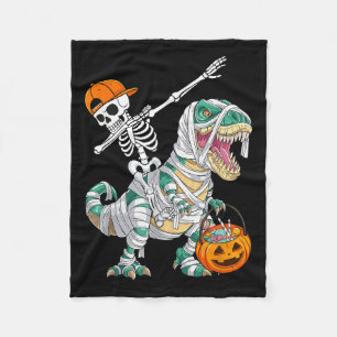 Skeleton Riding Dancing Dab Dinosaur T Rex Hallowe Fleece Blanket