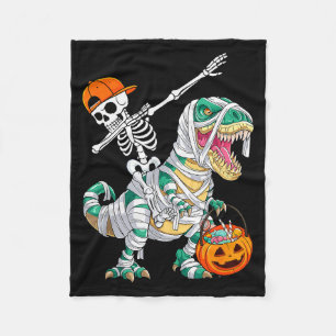 Skeleton Riding Dancing Dab Dinosaur T Rex Hallowe Fleece Blanket