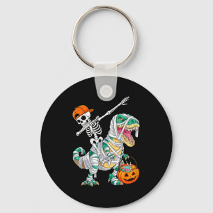 Skeleton Riding Dancing Dab Dinosaur T Rex Hallowe Keychain