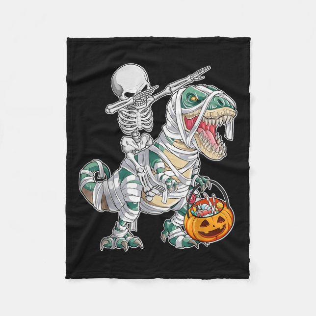 Skeleton Riding Dancing Dab Dinosaur Trex Hallowee Fleece Blanket (Front)