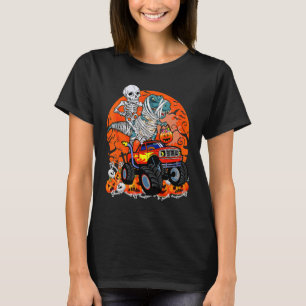 Skeleton Riding Dinosaur Rex Mummy Monster Truck H T-Shirt