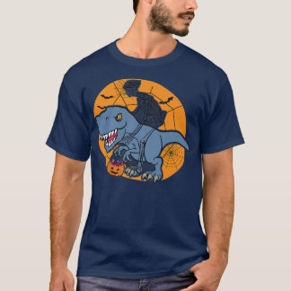 Skeleton Riding Dinosaur T re Halloween Funny Pump T-Shirt