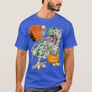 Skeleton Riding Dinosaur T Re Scary Halloween Moon T-Shirt