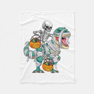 Skeleton Riding Dinosaur T Rex Fun Kids Boys Hallo Fleece Blanket