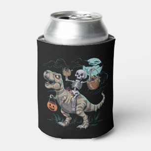 Skeleton Riding Dinosaur T rex Halloween Pumpkin Can Cooler