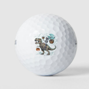 Skeleton Riding Dinosaur T rex Halloween Pumpkin Golf Balls