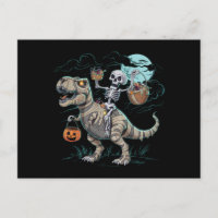 Skeleton Riding Dinosaur T rex Halloween Pumpkin