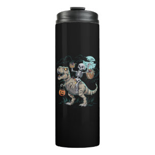 Skeleton Riding Dinosaur T rex Halloween Pumpkin Thermal Tumbler