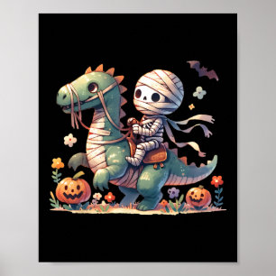 Skeleton Riding Dragon Halloween Pumpkin Theme Kid Poster