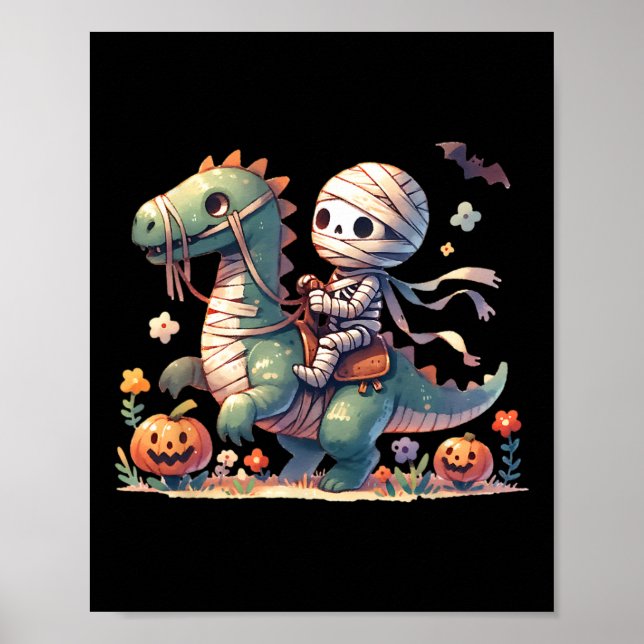 Skeleton Riding Dragon Halloween Pumpkin Theme Kid Poster (Front)