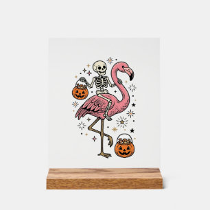 Skeleton Riding Flamingo Halloween Candy Shirt_1 Acrylic Sign