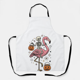 Skeleton Riding Flamingo Halloween Candy Shirt_1 Apron