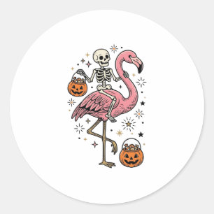 Skeleton Riding Flamingo Halloween Candy Shirt_1 Classic Round Sticker