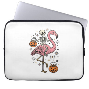 Skeleton Riding Flamingo Halloween Candy Shirt_1 Laptop Sleeve