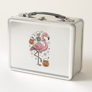Skeleton Riding Flamingo Halloween Candy Shirt_1 Metal Lunch Box