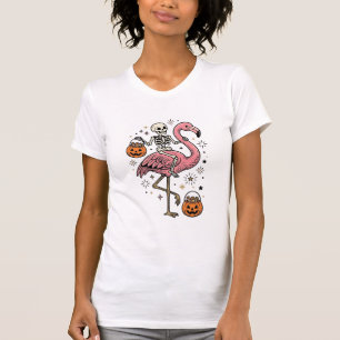 Skeleton Riding Flamingo Halloween Candy Shirt_1 T-Shirt