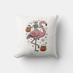 Skeleton Riding Flamingo Halloween Candy Shirt_1 Throw Pillow