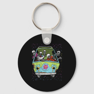 Skeleton Riding Hippie Van Halloween Costume Retro Keychain