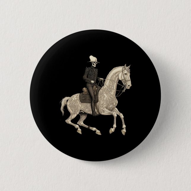 Skeleton Riding Horse Cowboy Horse Lover Halloween 2 Inch Round Button (Front)