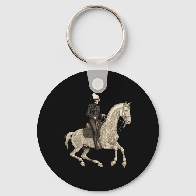Skeleton Riding Horse Cowboy Horse Lover Halloween Keychain (Front)