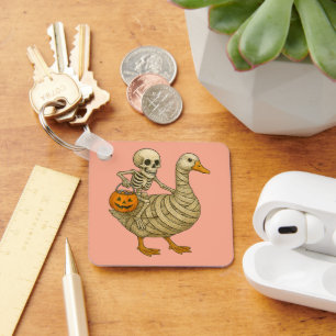 Skeleton Riding Mom Goose Halloween Funny Pumpkin Keychain