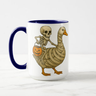 Skeleton Riding Mom Goose Halloween Funny Pumpkin Mug