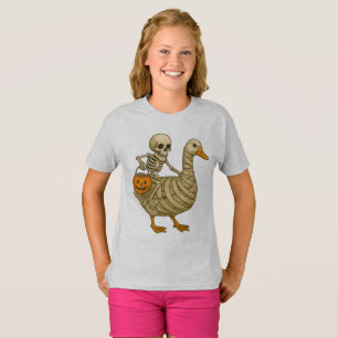 Skeleton Riding Mom Goose Halloween Funny Pumpkin T-Shirt