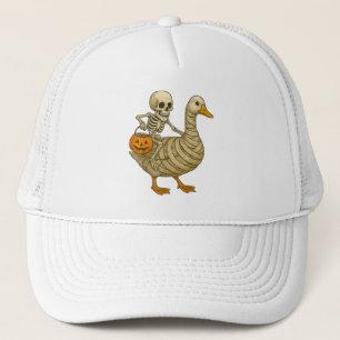 Skeleton Riding Mom Goose Halloween Funny Pumpkin Trucker Hat