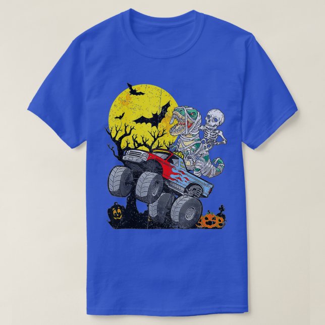 Skeleton Riding Mommy Dinosaur T Rex Halloween Fun T-Shirt (Design Front)
