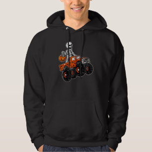 Skeleton Riding Monster Truck Lazy Halloween Costu Hoodie