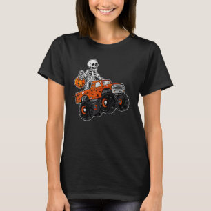 Skeleton Riding Monster Truck Lazy Halloween Costu T-Shirt
