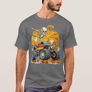 Skeleton Riding Monster Truck Pumpkin Halloween Co T-Shirt