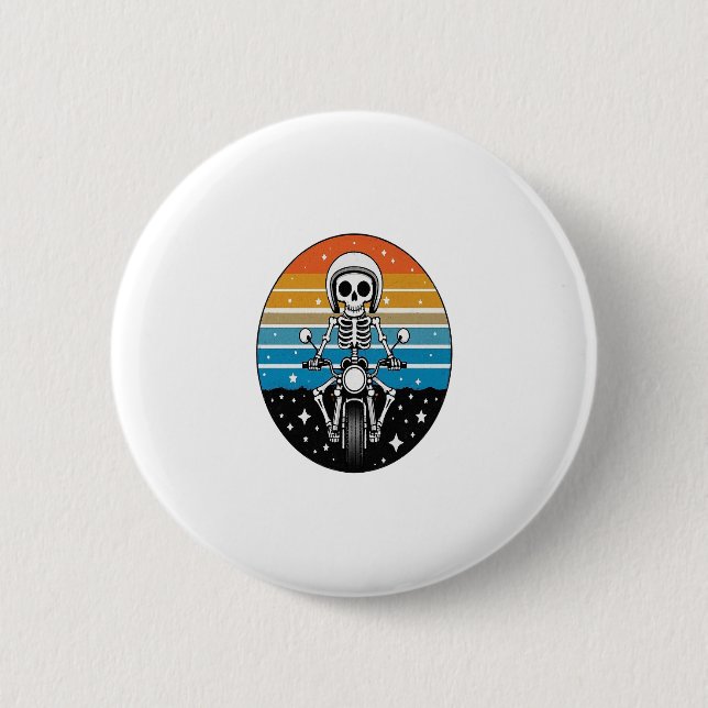 Skeleton Riding Motorcycle 2 Inch Round Button (Front)