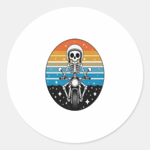 Skeleton Riding Motorcycle Classic Round Sticker
