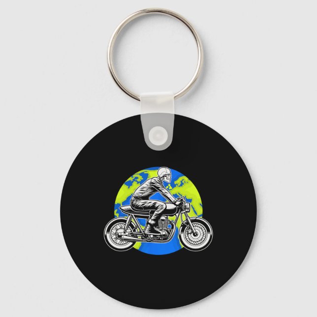 Skeleton Riding Motorcycle Earth Day Cool Save The Keychain (Front)