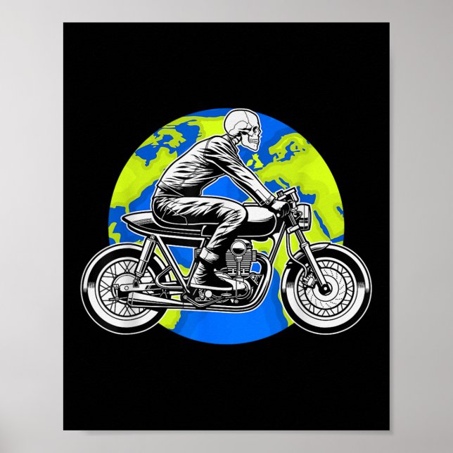 Skeleton Riding Motorcycle Earth Day Cool Save The Poster (Front)