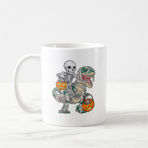 skeleton Riding Mummy Dinosaur Halloween Fun Coffee Mug