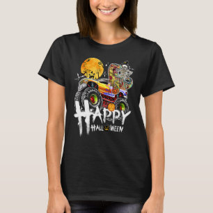 Skeleton Riding Mummy Dinosaur Monster Truck Hallo T-Shirt