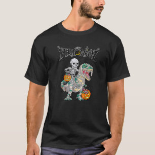 Skeleton Riding Mummy Dinosaur rex Halloween Kids T-Shirt