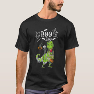 Skeleton Riding Mummy Dinosaur Rex Halloween Pump T-Shirt