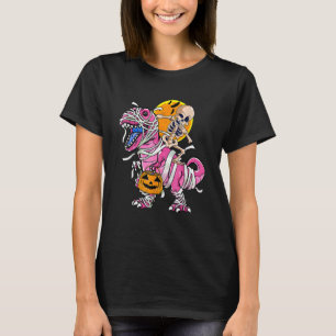 Skeleton Riding Mummy Dinosaur rex Halloween Pump T-Shirt