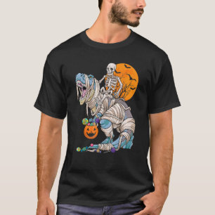 Skeleton Riding Mummy Dinosaur Rex Halloween  Pump T-Shirt