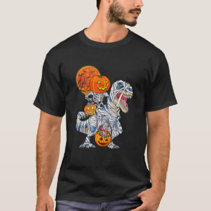 Skeleton Riding Mummy Dinosaur Rex Halloween  Pump T-Shirt