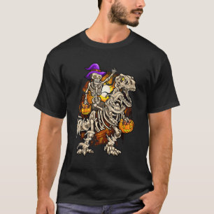 Skeleton Riding Mummy Dinosaur rex Halloween  Pump T-Shirt