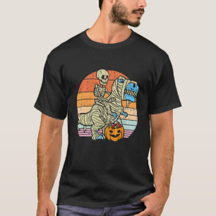 Skeleton Riding Mummy Dinosaur rex Halloween Pump T-Shirt