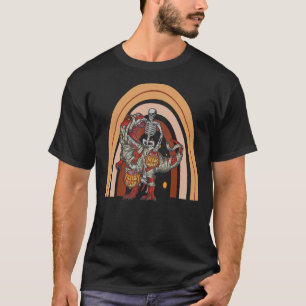 Skeleton riding mummy dinosaur rex halloween rainb T-Shirt
