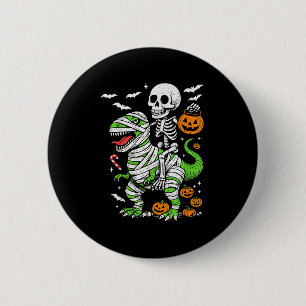 Skeleton Riding Mummy Dinosaur T Rex Halloween Boy 2 Inch Round Button
