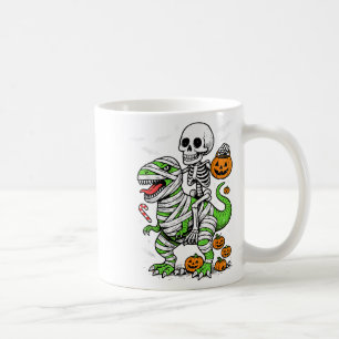 Skeleton Riding Mummy Dinosaur T Rex Halloween Boy Coffee Mug