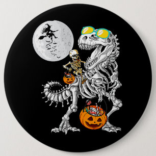 Skeleton Riding Mummy Dinosaur T Rex Halloween Fun 6 Inch Round Button